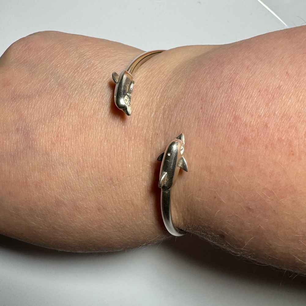 Vintage .925 Silver Dolphin Flexible Bangle Bracelet